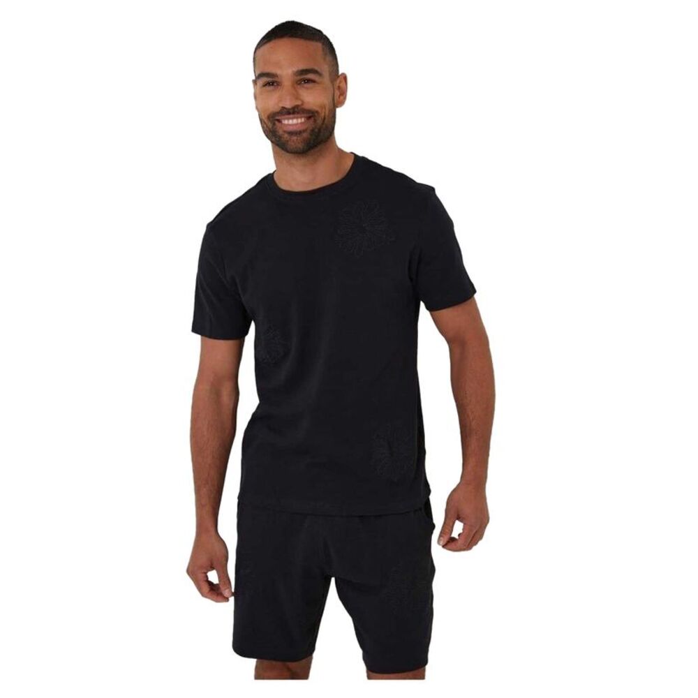 Threadbare Mens Embroidered Flower Regular T-Shirt / Black